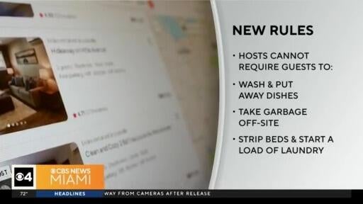 Airbnb bans hosts from requiring guests to do chores — CBS Miami, Aventura Community news